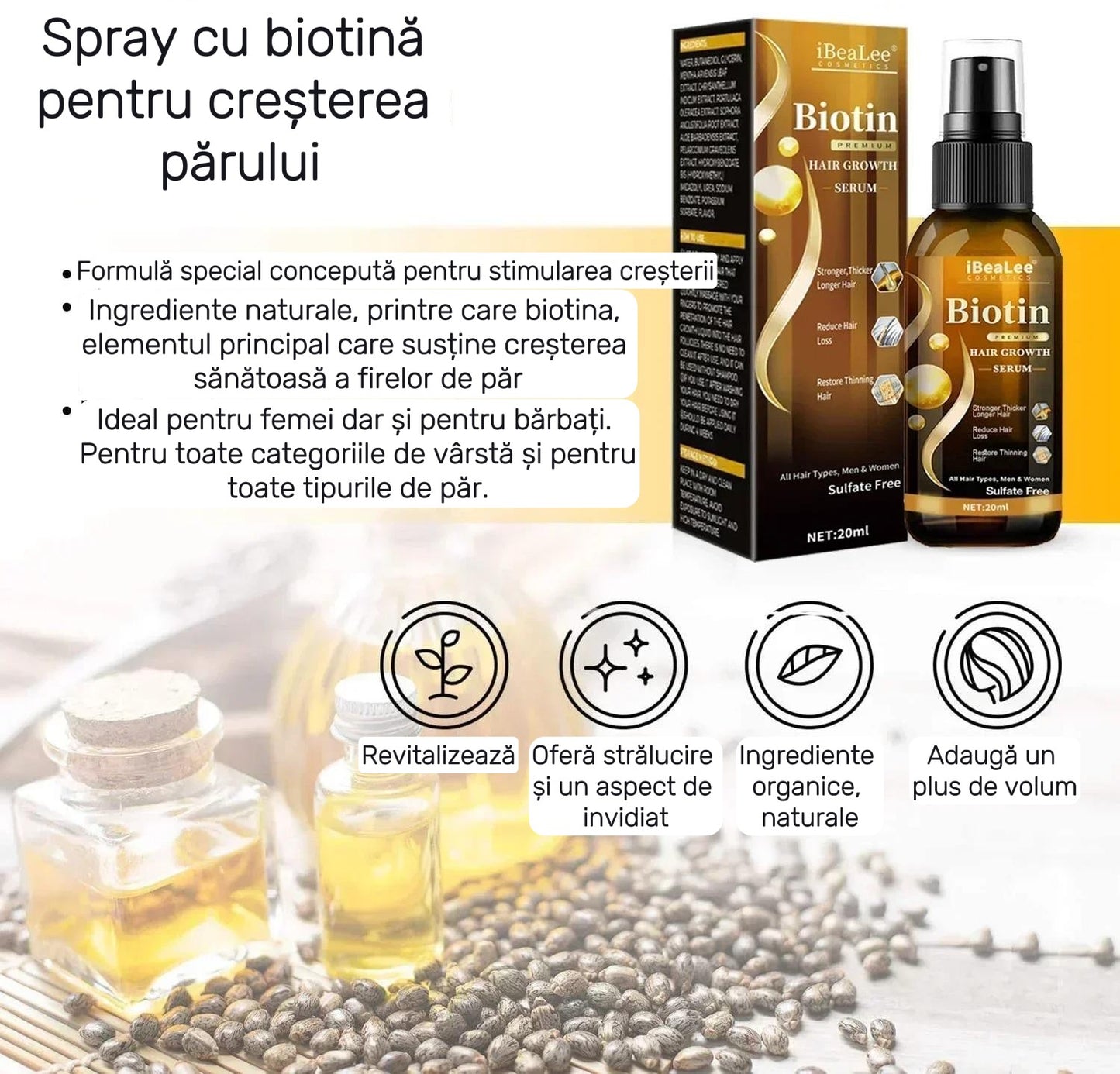 Spray Organic Cu Biotină Pentru Creşterea Părului